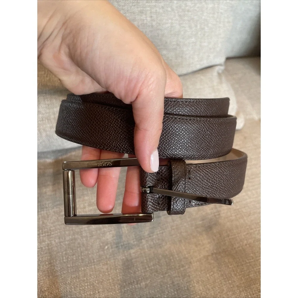 Tod's Belt Men 28 Italian Leather textured  Brown  Silver Roller